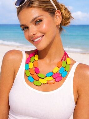 Colorful Chunky Statement Necklace | Retro 80s Y2K Beach Jewelry